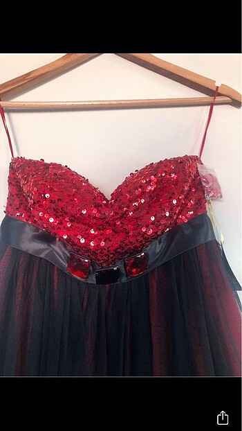 Kırmızı&Siyah Payet Elbise (36-38-40) - Görsel 3