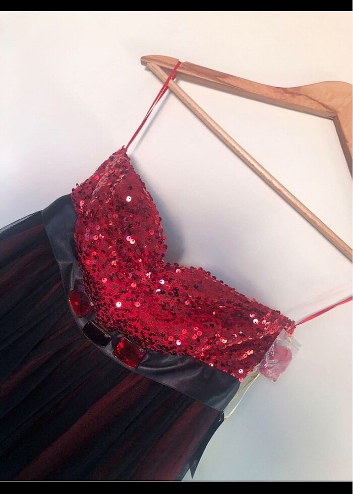 Kırmızı&Siyah Payet Elbise (36-38-40) - Görsel 2