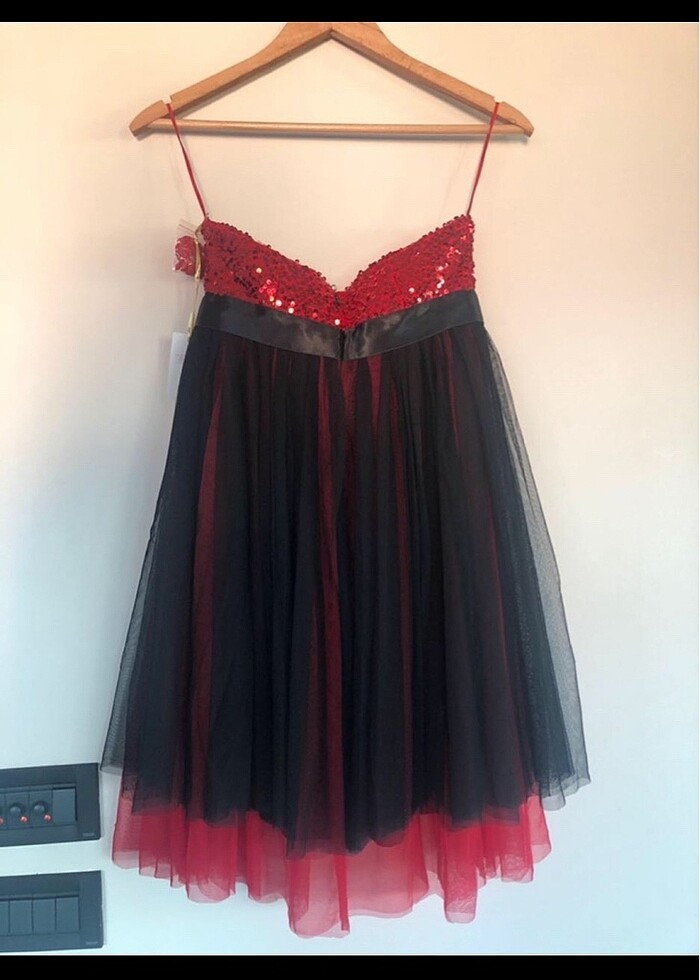 Kırmızı&Siyah Payet Elbise (36-38-40) - Görsel 4