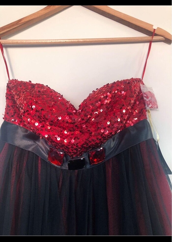 Kırmızı&Siyah Payet Elbise (36-38-40) - Görsel 3