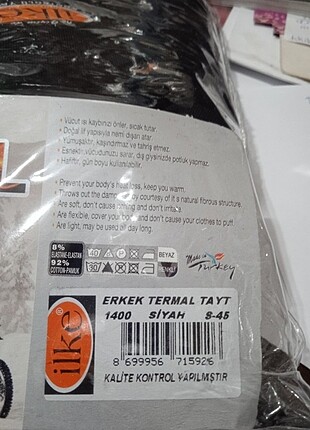 s Beden siyah Renk Tutku s beden thermal erkek uzun tayt