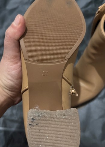 Bej Deri Tokalı Blok Topuk Kadın Bot - Görsel 6