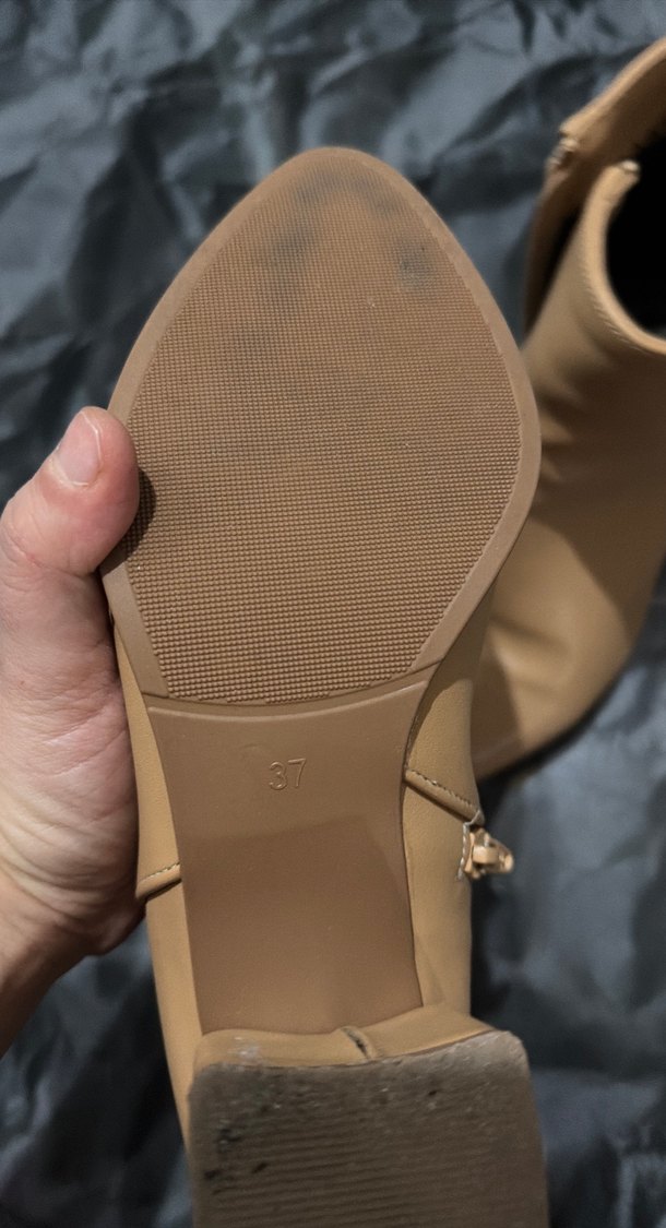 Bej Deri Tokalı Blok Topuk Kadın Bot - Görsel 5