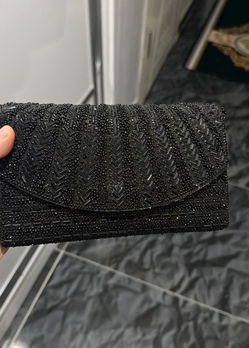 Boncuk İşlemeli Siyah Kadın Portföy Çanta - Görsel 3