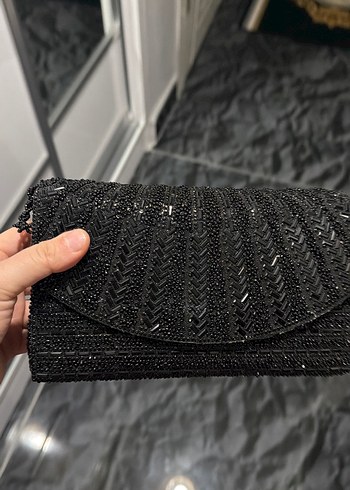 Boncuk İşlemeli Siyah Kadın Portföy Çanta - Görsel 4