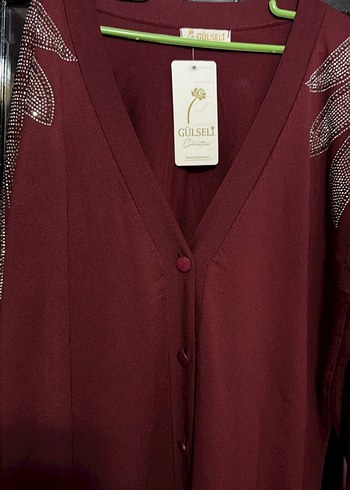 Bordo Uzun Kollu Nakışlı Kadın Hırka - Görsel 6