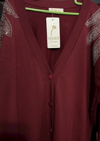 Bordo Uzun Kollu Nakışlı Kadın Hırka - Görsel 7