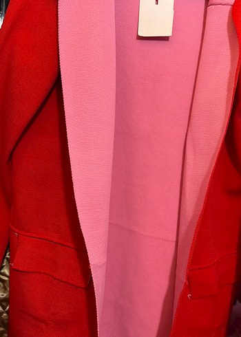 Kadın Kırmızı Düğmeli Uzun Palto - Görsel 6