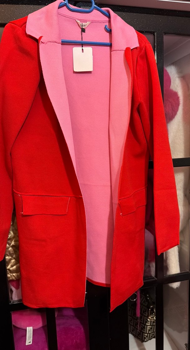 Kadın Kırmızı Düğmeli Uzun Palto - Görsel 3