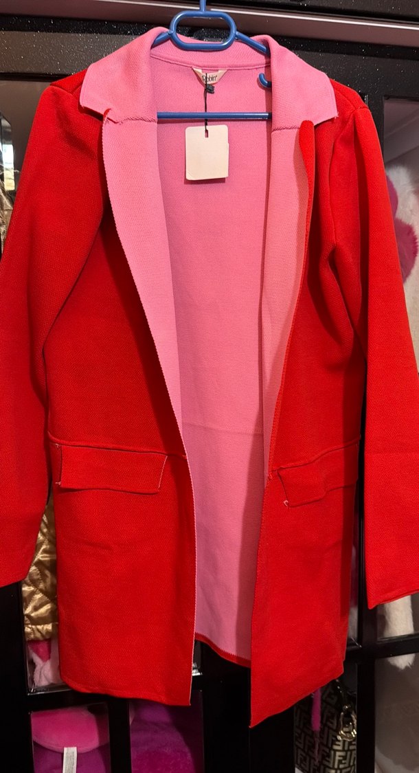 Kadın Kırmızı Düğmeli Uzun Palto - Görsel 4