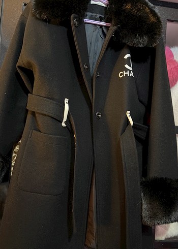 Kürk Detaylı Siyah Uzun Kadın Kaban - Görsel 5