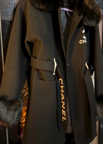 Kürk Detaylı Siyah Uzun Kadın Kaban - Görsel 2