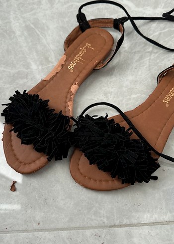 Püsküllü Siyah Bohem Stiletto Sandalet - Görsel 2