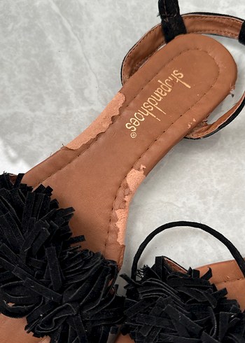 Püsküllü Siyah Bohem Stiletto Sandalet - Görsel 3