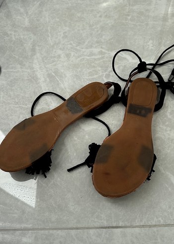 Püsküllü Siyah Bohem Stiletto Sandalet - Görsel 4