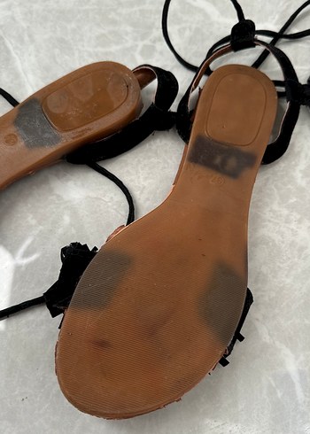 Püsküllü Siyah Bohem Stiletto Sandalet - Görsel 5