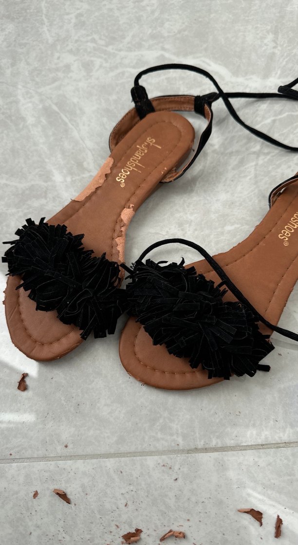 Püsküllü Siyah Bohem Stiletto Sandalet - Görsel 2