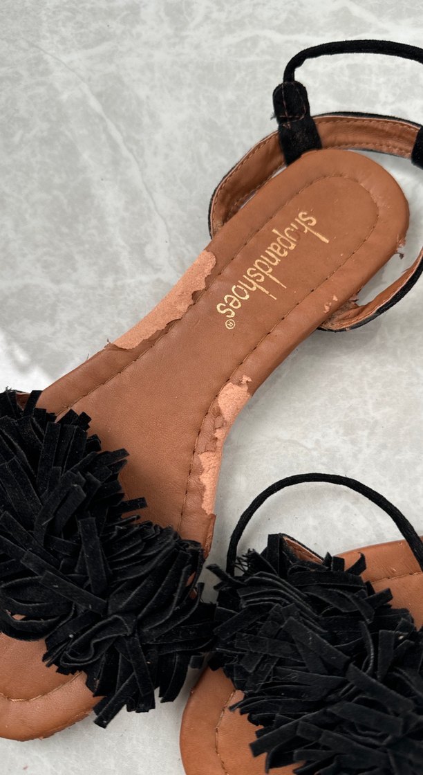 Püsküllü Siyah Bohem Stiletto Sandalet - Görsel 3