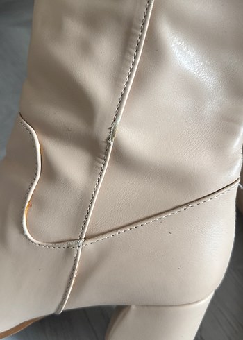 Bej Deri Dizüstü Kadın Botlar Topuklu - Görsel 9