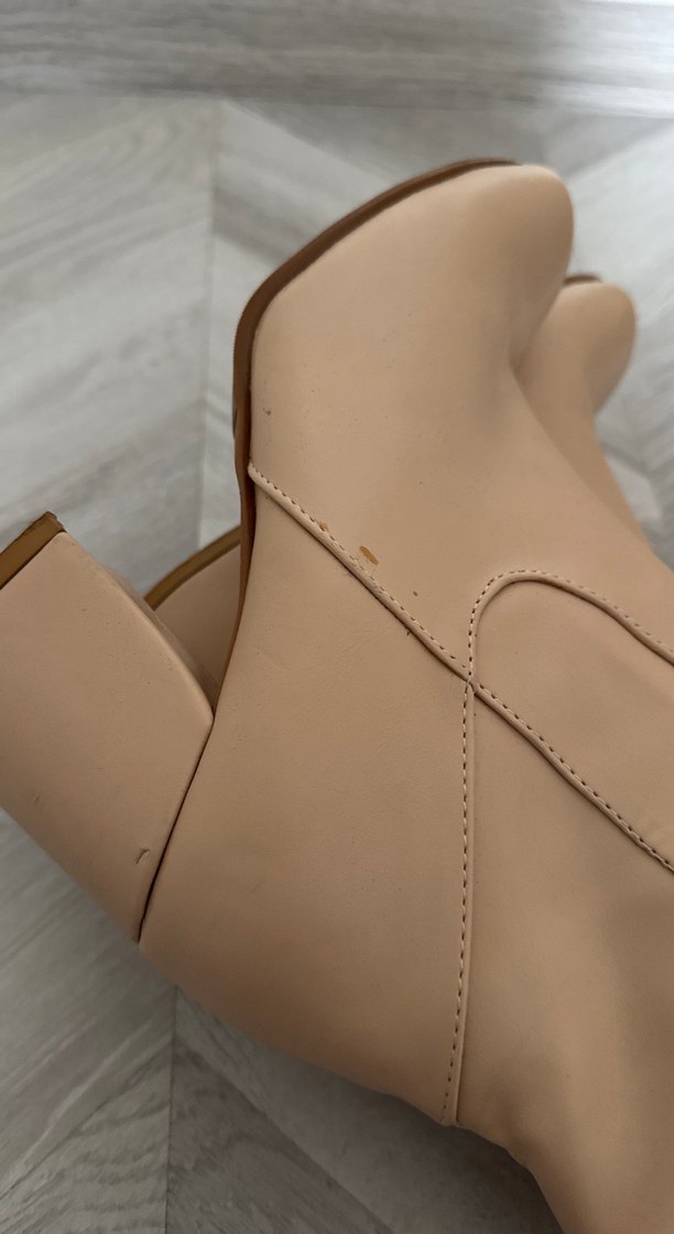 Bej Deri Dizüstü Kadın Botlar Topuklu - Görsel 5