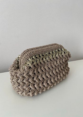Beden ten rengi Renk Bej Örgü Kadın Clutch Çanta