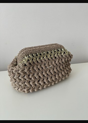 Bej Örgü Kadın Clutch Çanta