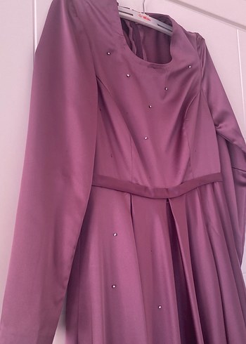 s Beden Uzun Mor Drape Detaylı Kadın Abiye Elbise