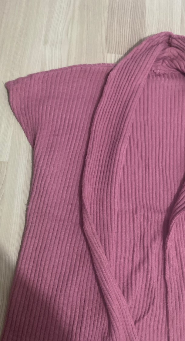 Bohem Tarz Pembe Triko Boğazlı Kolsuz yelek - Görsel 2