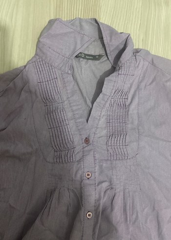 Mor Kadın Keten Gömlek Uzun Kollu - Görsel 5