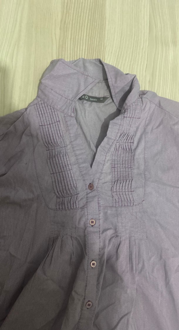 Mor Kadın Keten Gömlek Uzun Kollu - Görsel 5