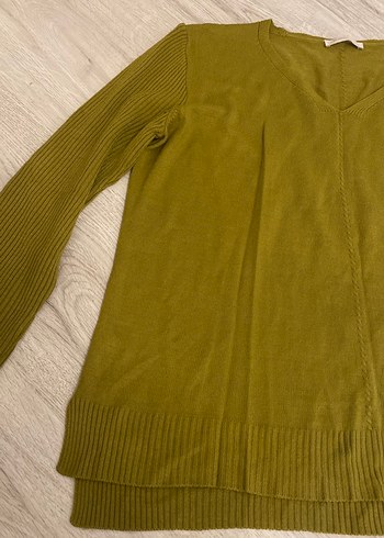 Kadın Haki V Yaka Uzun Kollu Triko Kazak - Görsel 4