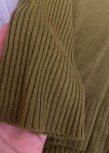 Kadın Haki V Yaka Uzun Kollu Triko Kazak - Görsel 3