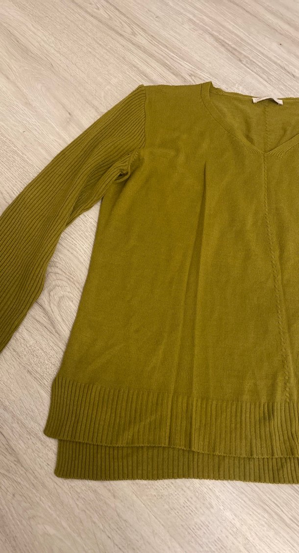 Kadın Haki V Yaka Uzun Kollu Triko Kazak - Görsel 4