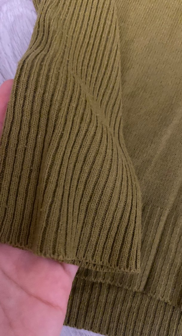 Kadın Haki V Yaka Uzun Kollu Triko Kazak - Görsel 3