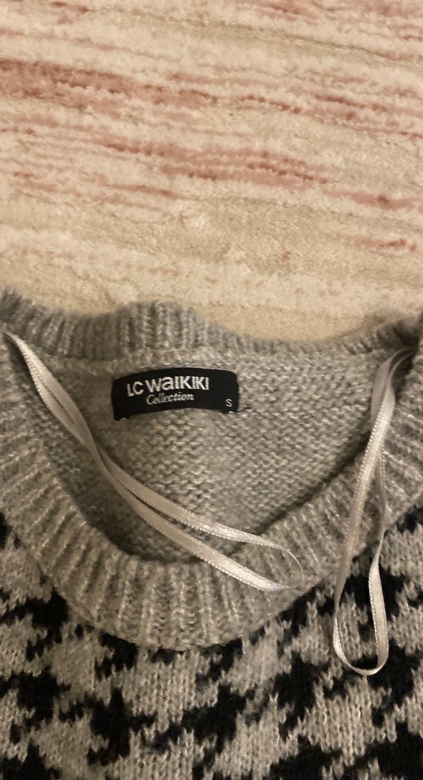 Gri Desenli Triko Kadın Kazak - Görsel 2