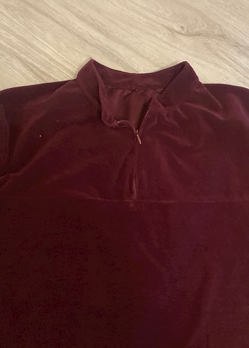 Bordo Kadın Düğmeli Yüksek Yakalı - Görsel 3