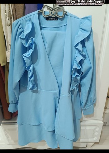 Mavi Uzun Kollu Fırfırlı Kadın Takım - Görsel 2