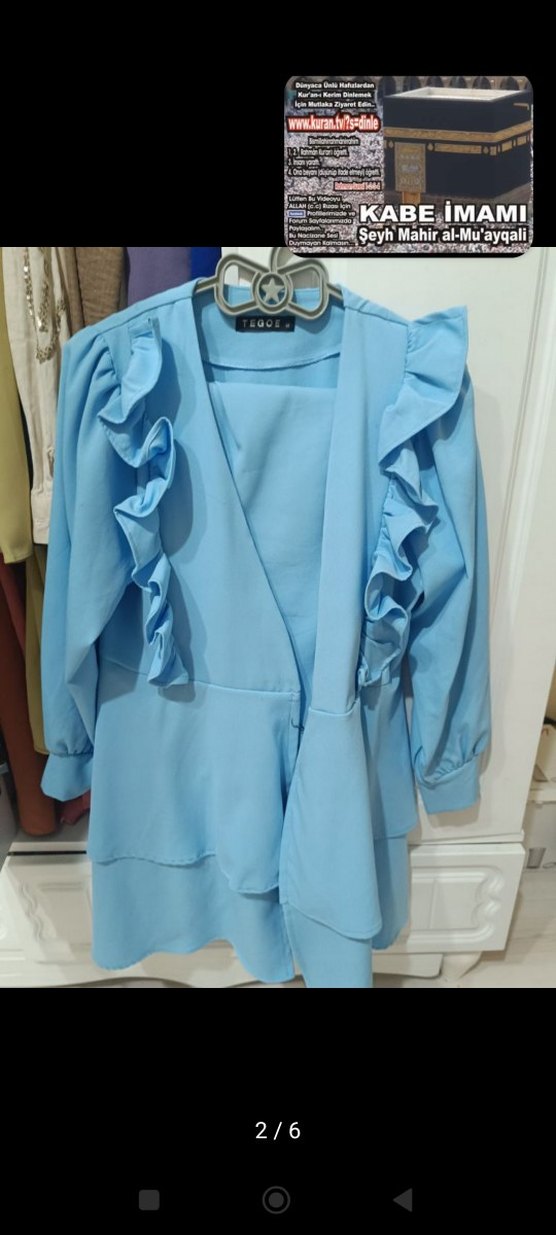 Mavi Uzun Kollu Fırfırlı Kadın Takım - Görsel 2