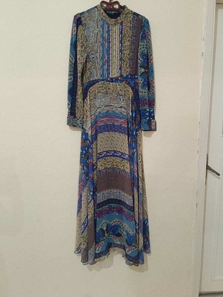 Uzun Bohem Desenli Kadın Elbise - Görsel 2