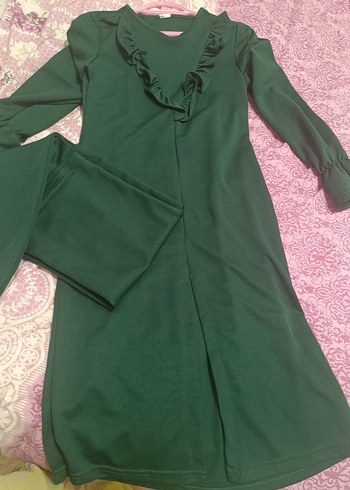 Kadın Yeşil Uzun Kollu Fırfırlı ikili takım - Görsel 2