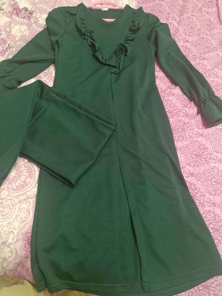 Kadın Yeşil Uzun Kollu Fırfırlı ikili takım - Görsel 2