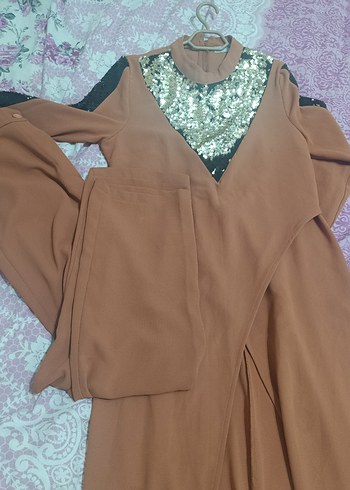 Kahverengi V Yaka Uzun ikili takım - Görsel 2