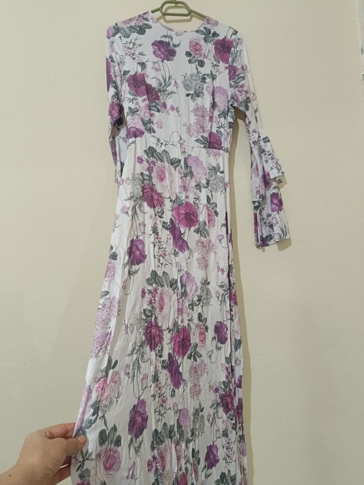 Bohem V Yaka Uzun Kollu Uzun Elbise - Görsel 2