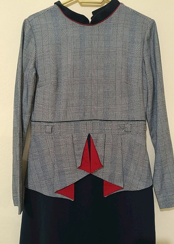 Uzun Kollu Kemerli Gri Kadın Elbise - Görsel 2