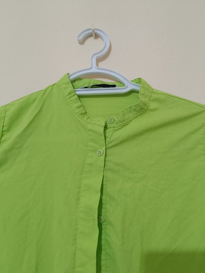 Uzun Kollu Yeşil Kadın Keten Elbise - Görsel 3