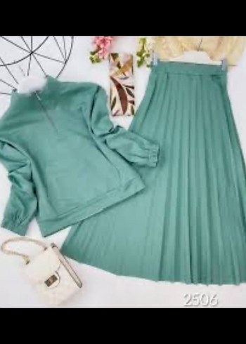 Yeşil Uzun Kollu Pliseli Kadın ikili takım - Görsel 2