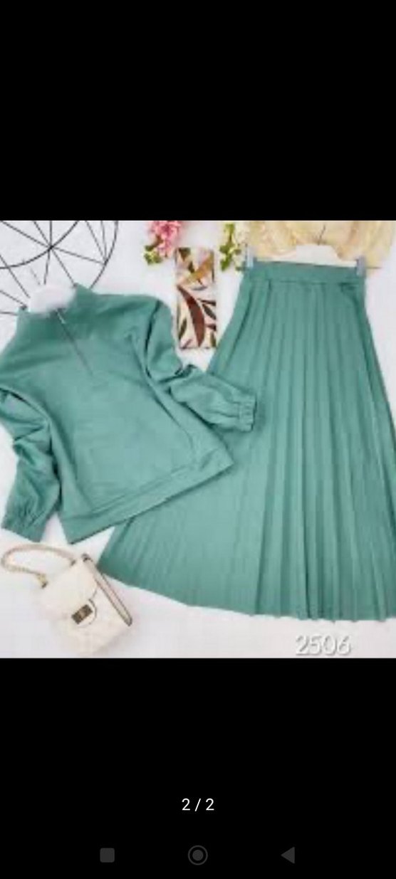 Yeşil Uzun Kollu Pliseli Kadın ikili takım - Görsel 2