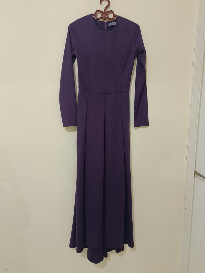 Mor Uzun Kollu Piliseli Kadın Elbise - Görsel 3