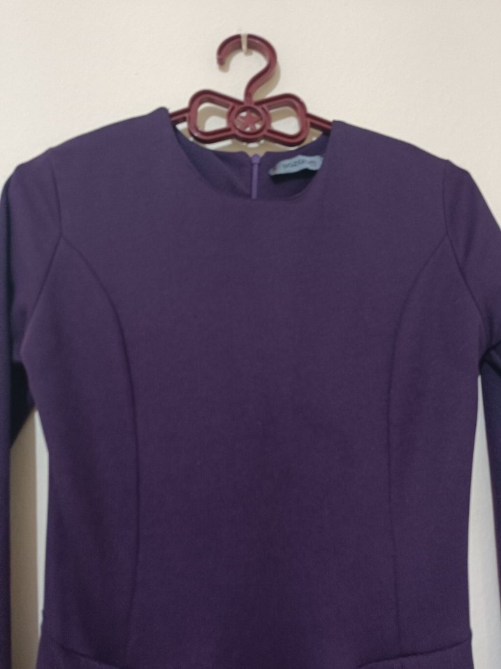 Mor Uzun Kollu Piliseli Kadın Elbise - Görsel 2