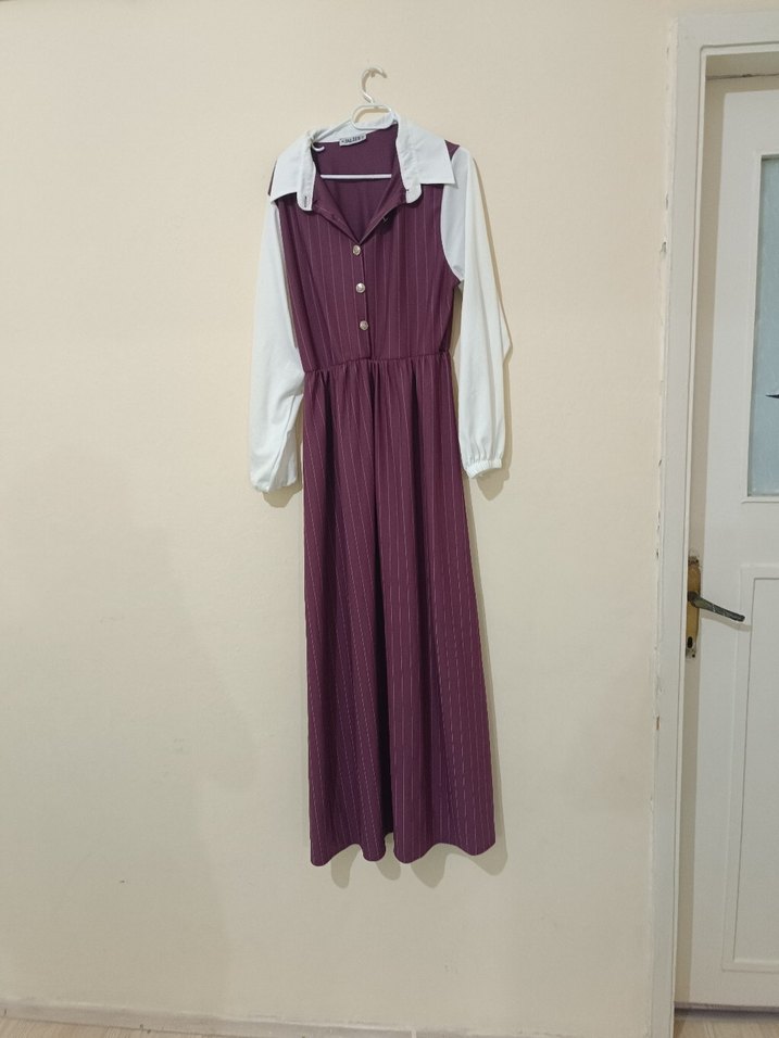 Uzun Kol Detaylı Mor Kadın Elbise - Görsel 3